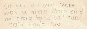 Facsimile of childish writing with the word AND repeated several times